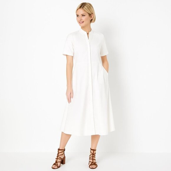 2/$30 Halogen Medium White Cotton Poplin Button-Up Midi Dress - Picture 1 of 16